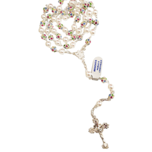 Terço Italiano com Cristais Swarovski Coloridos em Prata de Lei 925