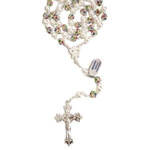 Terço Italiano de Cristais Swarovski Coloridos em Prata de Lei 925