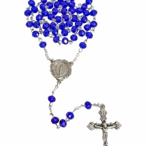 Terço Italiano de Cristal Azul Royal 6 mm