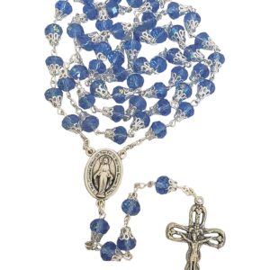 Terço Italiano de Cristal Medalha Milagrosa com Tulipa Azul