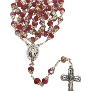 Terço Italiano de Cristal Medalha Milagrosa com Tulipa Vermelho
