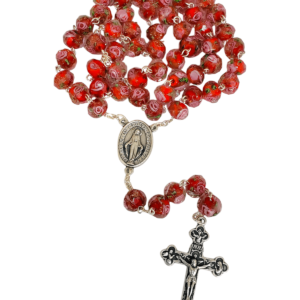 Terço Italiano de Murano Lapidado Vermelho