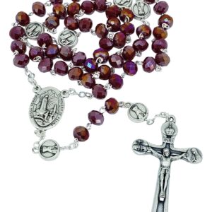 Terço de Cristal Donut Bordeaux de Nossa Senhora de Fátima Feito em Portugal