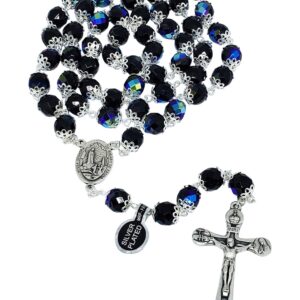 Terço de Cristal Furta-cor Preto de Nossa Senhora de Fátima Feito em Portugal
