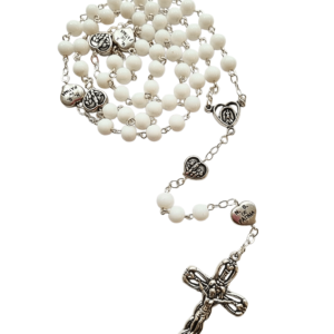 Terço de Murano Branco de Nossa Senhora de Fátima Feito em Portugal