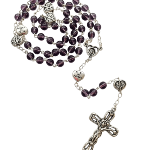 Terço de Murano Roxo de Nossa Senhora de Fátima Feito em Portugal