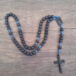 Terço Sagrado Coração de Jesus Agilis 8mm - Azul e Preto