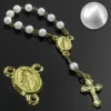Mini Terço 5mm Pérola Branco Dourado