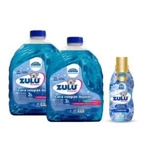 Kit Zulu perfumes 2 Lava Roupas Liquido 3L+1 Amaciante Concentrado Algodão 1L